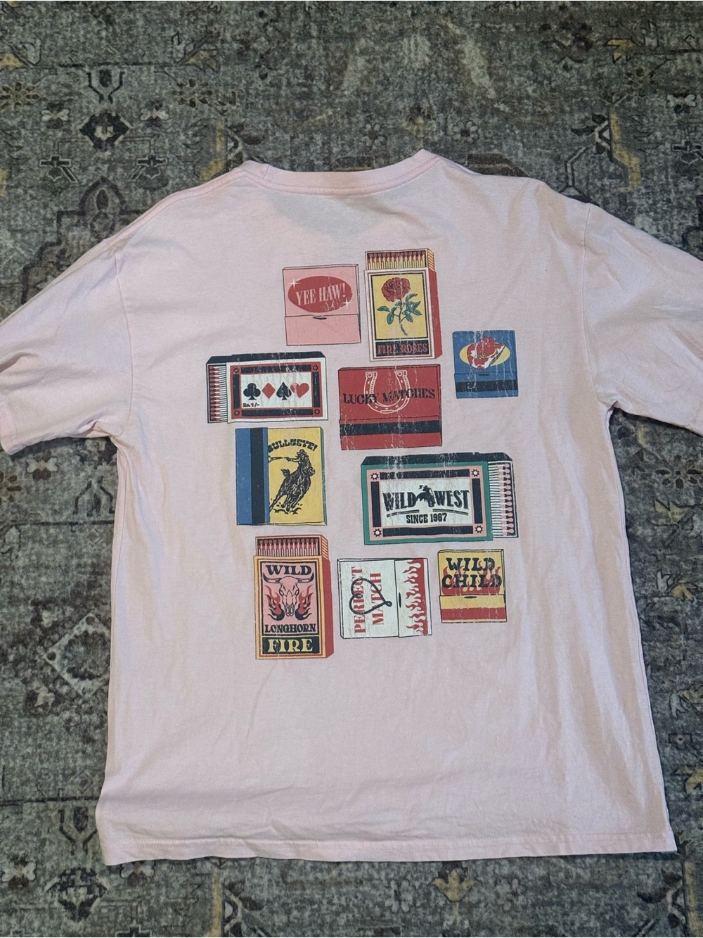 🤠 Pretty Rebel Women’s Wild West Matchbox Light Pink Graphic Tee - Size L
